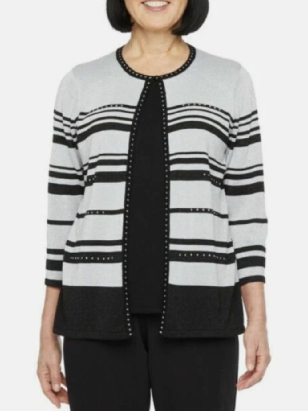 Alfred Dunner Classics Striped Layered Look Shimmer Sweater Size L
